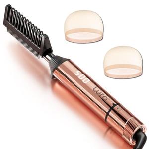 LURA Nano Titanium Hot Comb for Wigs,250-500°F Electric Hot Combs for Black Women Hair,Pressing Combs for Black Hair,Professional Straightening Comb(Rose Gold)