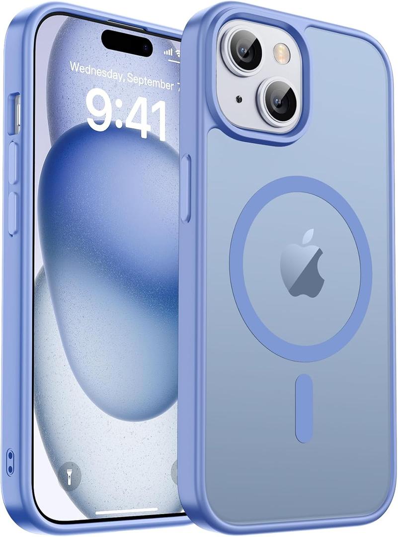 zapica Magnetic for iPhone 15 Case & iPhone 14 Case, [Compatible with MagSafe] [Military Grade Drop Protection] Translucent Matte Shockproof Anti-Scratch Phone Cover, Blue Purple
