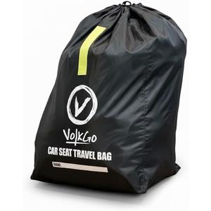 V VOLKGO Car Seat Travel Bag for Air Travel - Large Bag for Airplane, Durable & Water-Resistant Protector with Pouch - Universal Size (Black) (Green Hand Straps)