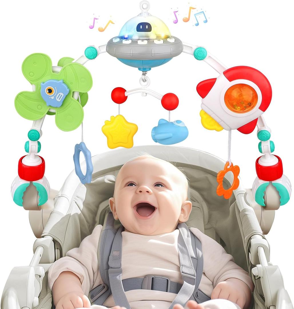 Musical Baby Stroller Arch Toys, Travel Car Seat Toys, Baby Play Arch Crib Accessory Toys, Mobile for Bassinet, Pram Activity Arch Bar Toys for Babies Infants (Space)