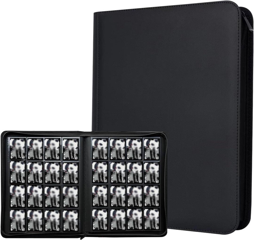 Collectible Trading Card Zipper Album Holder, 16-Pocket,1024 Pockets Card 30 Protective Sleevesfor Cards Storage & Organisation Card Binder Case Holder for TCG, Sports Card (Black-1024 Pockets)
