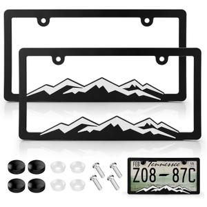 XCLPF Mountain License Plate Frames, Plastic License Plate HolderUniversal Car Tag Bracket, Off Road Style License Plate Holder Cover for Mountains Enthsusiast, 2 Packs 2 Hole Rust Proof Heavy Duty (White)