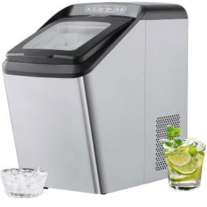 VEVOR Sleek Ice Maker, Daily 30lbs Production, Auto-Clean Feature, Comes with Scoop & Basket, Dual Refill Options, Stainless Steel, Ideal for Home and Office Use