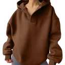 Ammiko Womens Oversized V Neck Hoodies Pullover Sweatshirts Y2k Fall Clothes Winter Fashion Outfits 2025 Dark Brown, Large