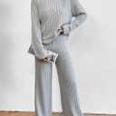 Women's Pajama Sets Turtleneck Long Sleeve 2 Piece Lounge Sets Ribbed Knit Sweater Sleepwear 2024 Pjs with Pockets (Gray, M)