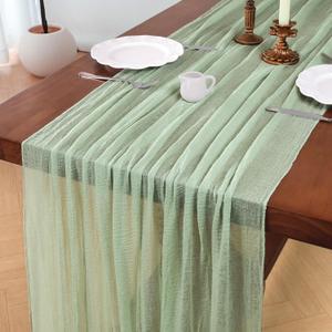 2 Pack Sage Green Cheesecloth Table Runner Fall Thanksgiving 120 Inch Rustic Boho Cheese Cloth 10FT Farmhouse Gauze Table Runner for Wedding Decor Baby Shower Holiday Party Home Decorations