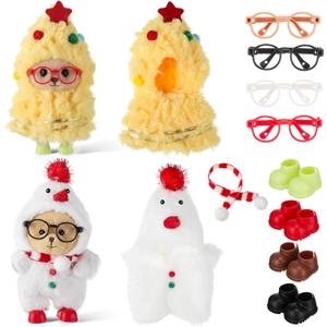 2 Sets Christmas 17 cm/6.7 Inch Doll Clothes Outfits Accessories Dolls with Shoes Glasses Costume Stylish Adorable Dress up for Christmas Winter Holiday Decor Gifts(Cute Style)