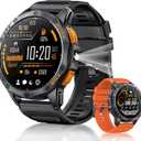 Military Smart Watch With GPS, 170+ Sport Modes Smartwatch with Heart Rate Monitor, Compass, Flashlight, GPS, Smart Watch for men,1.43" AMOLED Screen Bluetooth Call,Compatible iOS & Android (2 Bands)