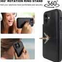 ONETOP for iPhone 12/12 Pro Wallet Case with Card Holder, 360 Rotation Ring Kickstand RFID Blocking PU Leather Double Magnetic Clasp Shockproof Cover for Women and Girls 6.1 Inch (Black)