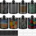 8 Pack Acrylic Qtip Holder Dispenser for Cotton Swabs, Balls, Pads, Floss Picks- Clear Plastic Canister Apothecary Jar Set, Bathroom Essentials Accessories Decor Vanity Makeup Storage Organizer -Black