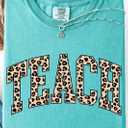 RECUTEWU Teacher Shirts for Women: Embroidery Teach T-Shirts Leopard Teaching Graphic Gifts Short Sleeve, S