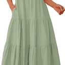 BTFBM Summer Dresses for Women 2025 Vacation V Neck Loose Short Sleeve A Line Tiered Flowy Casual Midi Beach Dress(Grey Green, Small)