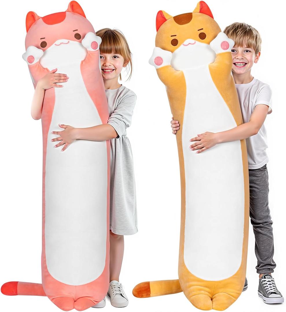 Mewaii Artist-Designed Ultra Soft Long Cat Plush Body Pillow, Extra Stuffing for Comfort, Premium Quality Stuffed Animal Gift for Girlfriend or Cat Lovers (Pink Cat Body Pillow 20 Inch)