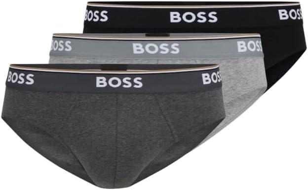 BOSS Mens 3-pack Classic Regular Fit Stretch Briefs (Black, M)