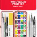 ARTISTRO Watercolor Paint Set in Portable Box, Includes Metallic and Fluorescent Paints, 2 x Brushes, Watercolour Paper, Acrylic Markers, Travel  Kit for Artists and Beginners
