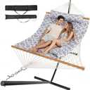 ANAGOO Hammock with Stand,Cotton Rope Hammock with Polyester, White Gray | 10-Min No-Tool Assembly | 2 Carry Bags | Removable Pad & Pillow | Camping Patio Poolside | Holds to 500 lb