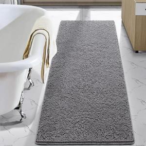 LOCHAS Luxury Bathroom Rug Shaggy Bath Mat 24 x 70 Inch, Washable Non Slip Bath Rugs for Bathroom Shower, Soft Plush Chenille Absorbent Carpets Mats, Gray (Grey)