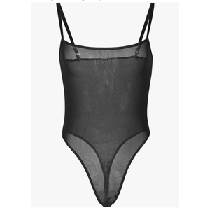 Sexy Mesh Cami Bodysuit for Women Sheer Transparent Sleeveless Adjustable Straps High Cut Thong See Through Shapewear