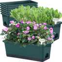 Window Box Planter 8 Pcs, 17 Inches Rectangle Flower Pots with Drainage Holes and Trays, Vegetable Planters for Windowsill Patio Garden Balcony Home Porch Yard Indoor Outdoor (Dark Green)