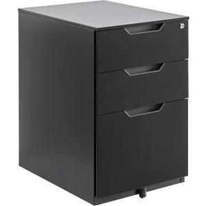 Amazon Basics 3-Drawer Mobile File Cabinet with Lock, Rolling Filing Cabinet for Hanging Files, Black, 20.71" D x 15.51" W x 24.29" H | With Lock, 3 Drawer