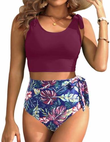 Two Piece High Waisted Swimsuits - Women Tummy Control Bikini Modest Bathing Suit 2PC 2025, M