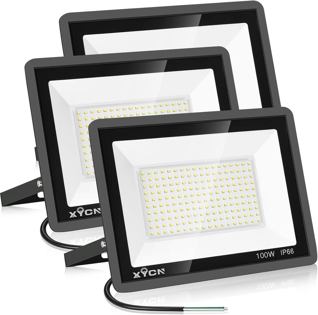 XYCN 3 Pack 100W LED Flood Light, IP66 Waterproof Outside Flood Light, 11500LM Super Bright Outdoor Security Lights, 5000K Daylight White Floodlight for Yard Garden Playground Basketball Court Patio