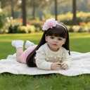 Lifelike Reborn Baby Dolls Girl Full Body 22 Inch Realistic Toddler Reborn Newborn Girl with Long Hair for Birthday Gifts