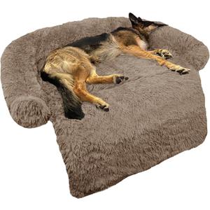 Calming Dog Bed Fluffy Plush Dog Mat for Furniture Protector with Removable Washable Cover for Large Medium Small Dogs and Cats Large (45x37x6), Camel