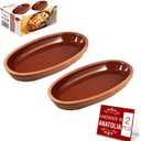 Hakan Bergama Handmade Oval Clay Pan Set of 2 | Terracotta Pans Glazed Inside | Casserole Dishes for Oven Baking | Traditional Earthenware Clay in Box, Large, 4.8 x 10.25 x 1.5-inch 13.5 Oz (400 cc)