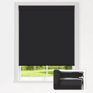 LazBlinds No Drill Blinds for Indoor Windows, Blackout Roller Shades, Cordless Window Blackout Blinds, Thermal Insulated Fabric UV Protection for Home and Office, 22" W x 48" H, Black