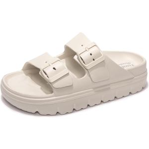 FUNKYMONKEY Women's Comfort Slides Double Buckle Adjustable EVA Flat Sandals (6)