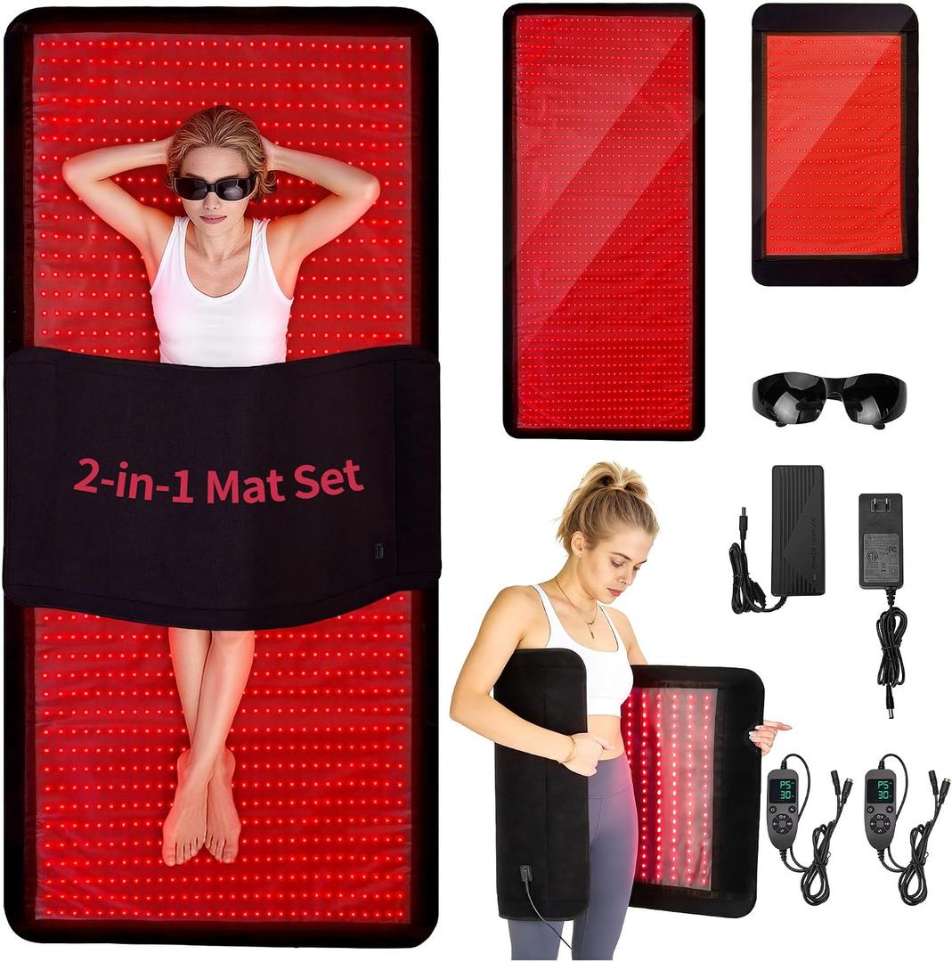 DKL Red Light Therapy Mat for Full Body, 2 Mats 2-in-1 Set (74.8"×33.5"+ 47.2"×19.7") with 1810 Dual LEDs (660nm Red Light & 850nm Near-Infrared Light), Combined or Separate Use