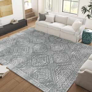 jinchan Moroccan 8x10 Area Rugs for Living Room - Machine Washable Soft Modern Geometric Stain Resistant Ultra-Thin Low-Pile Large Rug Carpet for Bedroom Kitchen Dining Room(8x10ft, Dark Grey)
