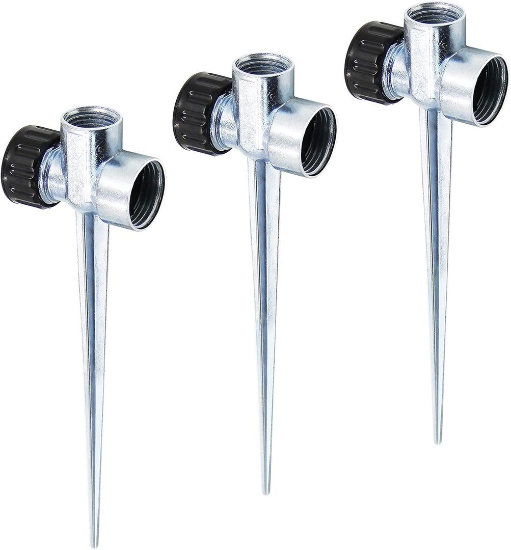 Twinkle Star 3 Pack 1/2 Inch Zinc Flow Thru Lawn Sprinkler Spike Base, Watering Sprinklers for Yard, Lawn and Grass Irrigation