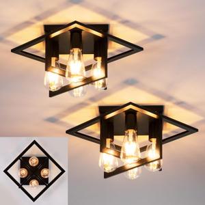 Semi Flush Mount Ceiling Light Fixture, 4 Light Industrial Ceiling Light Fixtures Ceiling Mount Black Farmhouse for Kitchen Lighting Fixtures Ceiling, Bathroom Ceiling Light, Bedroom, Hallway(2 Pack)