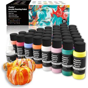 Funto Acrylic Pouring Paint Set, 36 Bottles, with Silicone Oil, High Flow, Pre-Mixed, Art Supplies for Pouring on Canvas, Glass, Wood, Tile, Rocks
