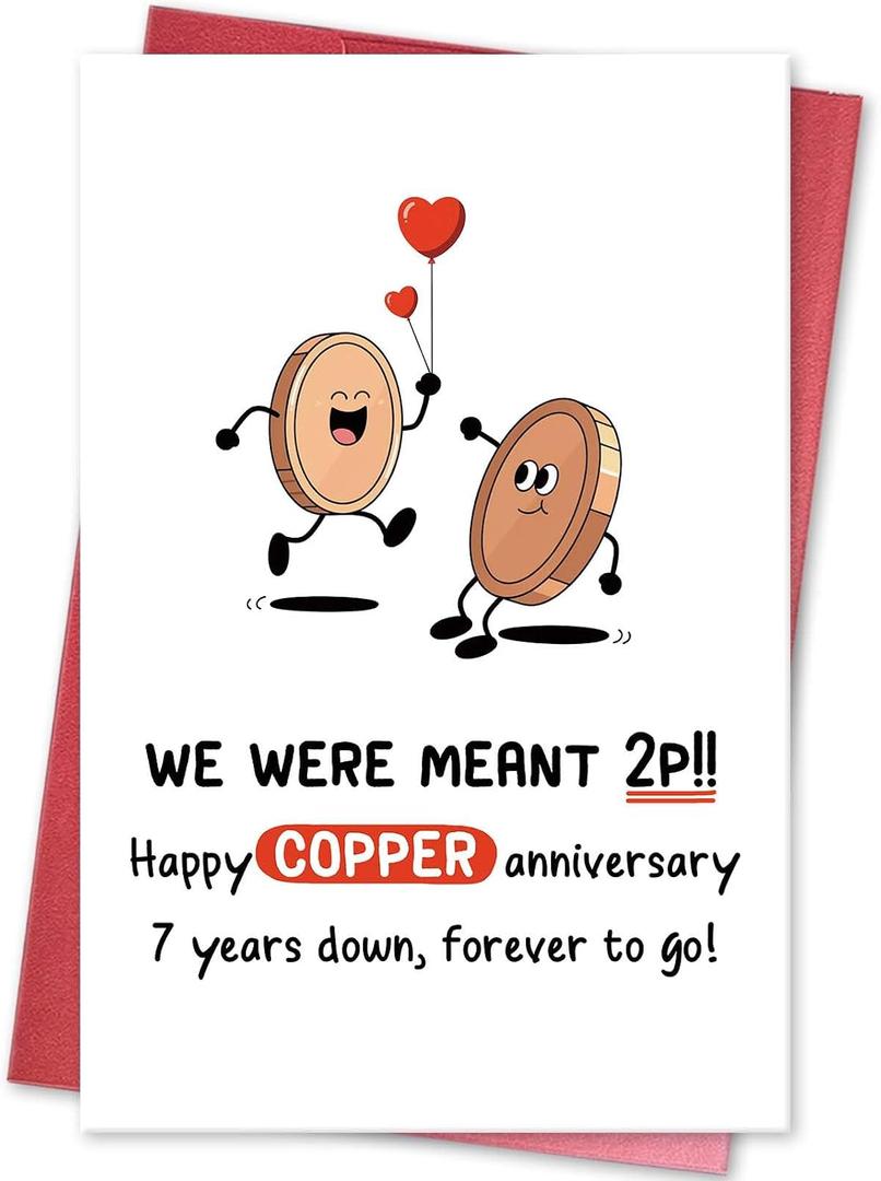 3 x Funny 7th Anniversary Card, Happy Copper Anniversary Card for Husband Wife, Happy Seven Years Anniversary, We were Meant 2p