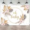10x8ft Baby Shower Backdrop Oh Baby Photography Background Boho Pink Flower Leaves Bohemian Grass Golden Glitter Star Dot Kid Birthday Party Banner Decorations Gender Reveal Photo Booth Prop