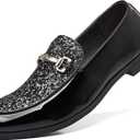 COSIDRAM Men's Glitter Dress Shoes Fashion Metallic Sequins Gold Buckle Luxury Patent Leather Loafers Wedding Party Prom, 41