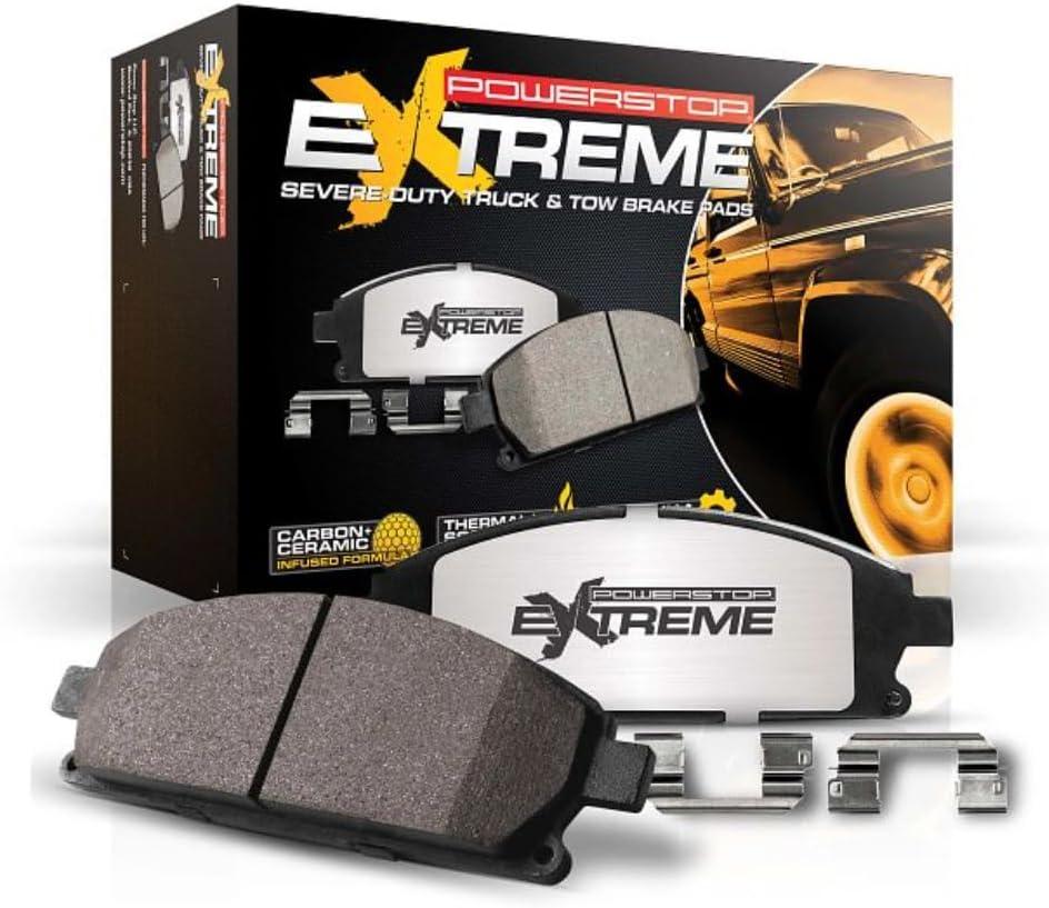 PowerStop Rear Brake Pads For Chevrolet Silverado 2500 HD 2020-24 |Silverado 3500 HD 2020-24 - Z36 Truck & Tow Carbon-Fiber Ceramic Brake Pads With Installation Hardware, Z36-2250