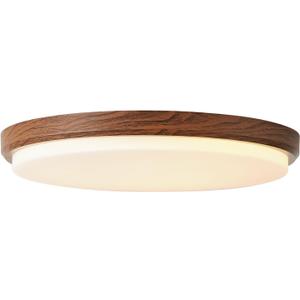 ANYLOVE Modern Flush Mount Ceiling Light Fixture, 3000K 4000K 6000K AdjustableRound Ceiling Light for Bedroom Hallway Bathroom Kitchen (Walnut Wood Grain, 16 Inch)