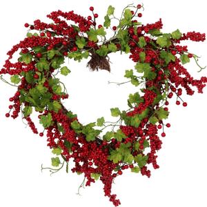 Valentines Day Wreath Heart Wreath with Red Berries Lush Green Ivy, Romantic Front Door Decoration for Spring Mother's Day, Perfect for Weddings & Indoor/Outdoor Farmhouse Décor