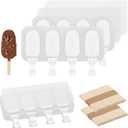 3 Set Samll Popsicles Molds with Lids and 100 Pieces Wooden Popsicles Sticks, 4 Cavities Silicone Ice Cream Molds for Making Cakesicles, Cake Pops, Ice Cream - BPA Free (Small Size, White)
