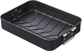 CHEFMADE Roasting Pan, 16-Inch Non-Stick Turkey Roaster Lasagna Pan with Rack - Rectangular Deep Dish Chicken Roaster Pan 16.3" x 12.52" x 3.11"(Black)