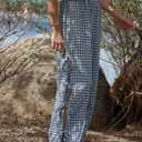 Sunloudy Women Y2K Wide Leg Gingham Pants (Blue, S) (S)