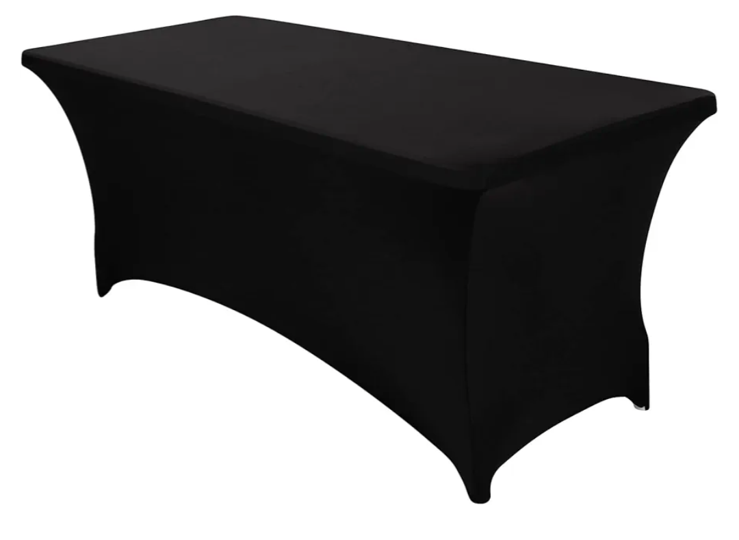 Spandex Table Cover 1 Pack 4FT Black Fitted Tablecloths,Washable Wrinkle Resistant Stretch Table Cloth Rectangle for Vendor Booth Display Items,Party Supplies for Adults,Wedding Decorations,Banquet