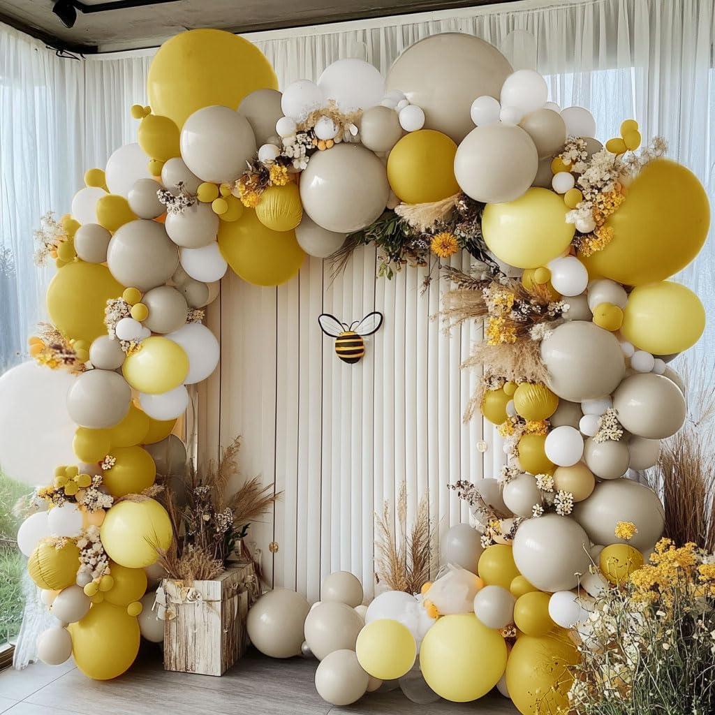 Mustard Yellow Balloon Garland Kit - Double Stuffed Sand White Yellow Pastel Balloon Arch for Bee Birthday, Baby Shower, Gender Reveal, Boho Party Decoration