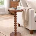 Solid Wood Round Side Table, Rustic Pedestal Drink Table for Small Spaces, Accent Nightstand Table for Living Room, Bedroom, Corners, and Office, Brown, 11.7"L x 21.9"H