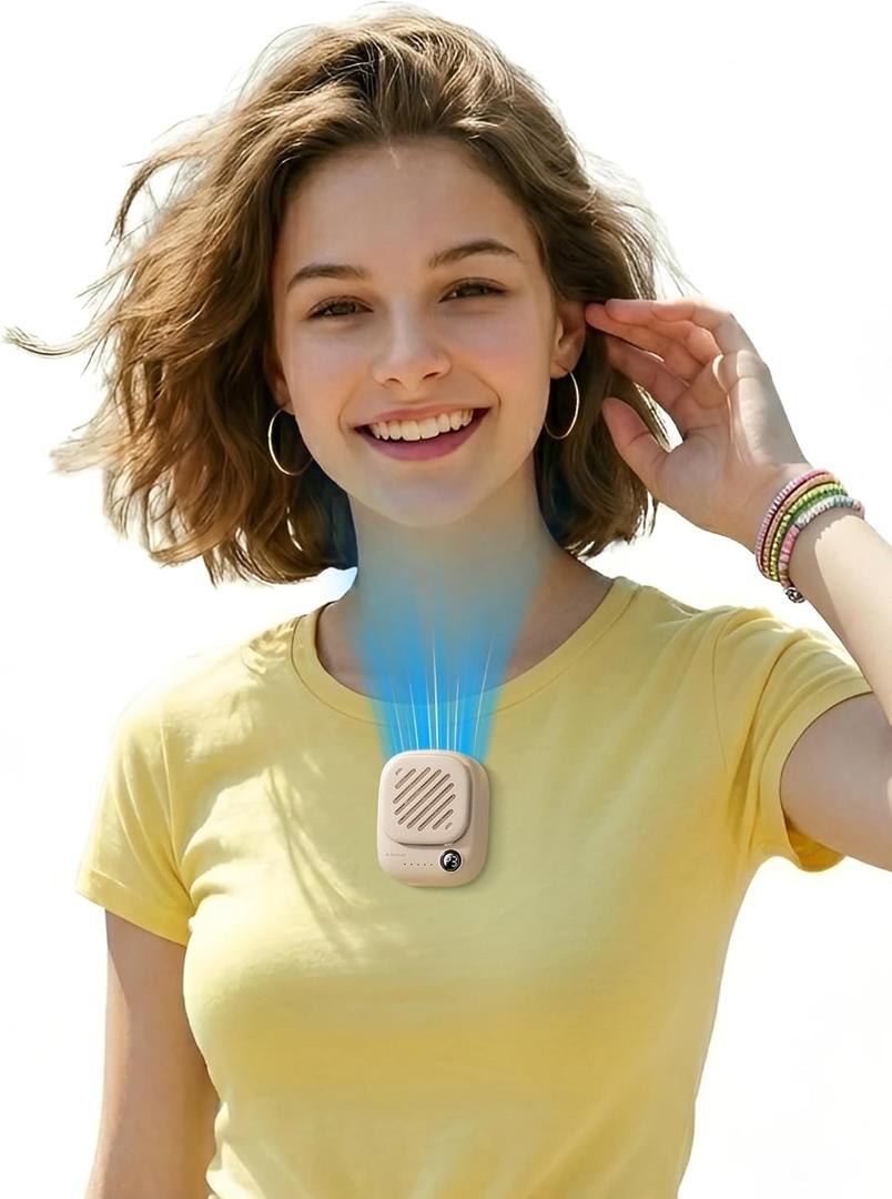 Aecooly Mini Portable Neck Fan, Mighty Hands Free Fan, Magnetic Fit Click 01 USB Rechargeable [10H Max Cooling Time], Personal Battery Powered, Pocket for Travel, Summer, Gifts for Women -Beige