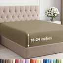 Extra Deep Cal King Fitted Sheet - Hotel Luxury Single Fitted Sheet Only - Easily Fits 18 inch to 24 inch Mattress - Ultra Soft, Wrinkle & Fade Free w/Extra Deep Pockets - Breathable & Comfy - Khaki